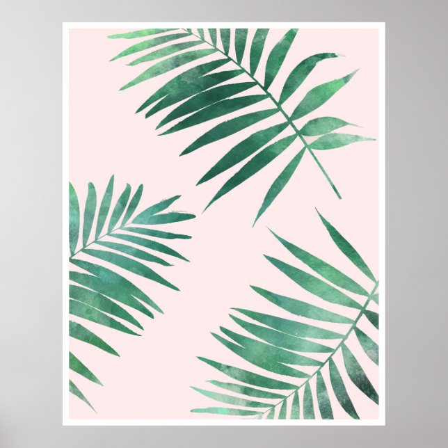 Poster Empreinte d'affiche botanique verte et rose (Devant)