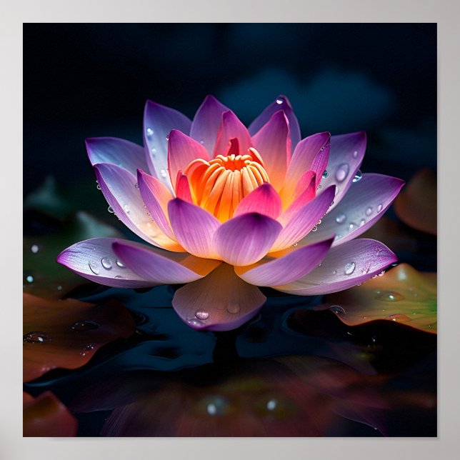 Poster Empreinte de fleur de Lotus colorée (Devant)
