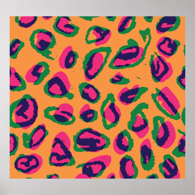 Poster Empreinte de léopard, Motif animal coloré. (Devant)