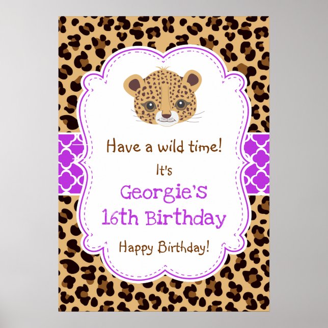 Poster Empreinte de léopard Quatrefoil Anniversaire Poste (Devant)