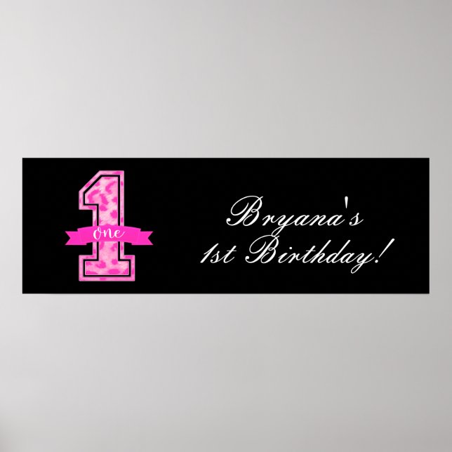 Poster Empreinte de léopard rose et noir 1er anniversaire (Devant)