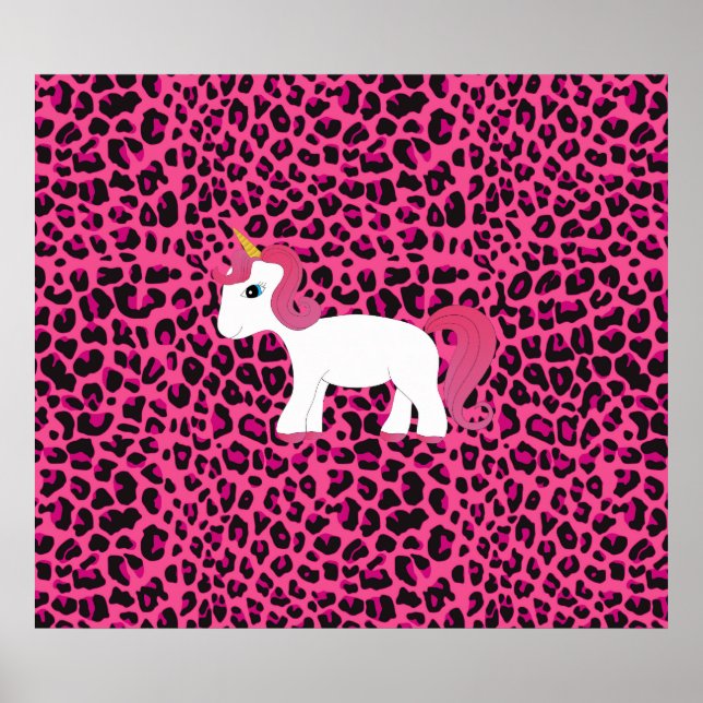 Poster Empreinte de léopard rose unicorne mignon (Devant)
