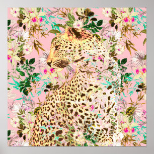 Poster Empreinte de léopard tropical motif hawaïen