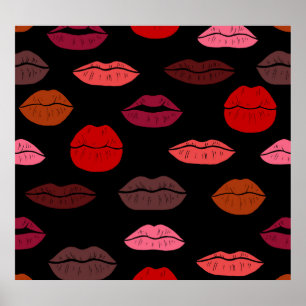 Poster Empreinte de lèvres, baisers rose rouge.