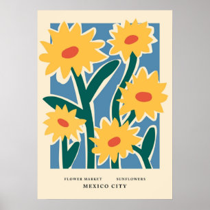 Poster Empreinte du marché aux fleurs Mexico City Sunflow