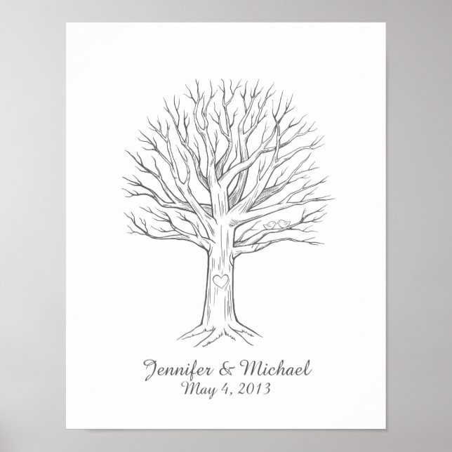 Poster Empreinte numérique personnalisée Arbre Mariage d' (Devant)
