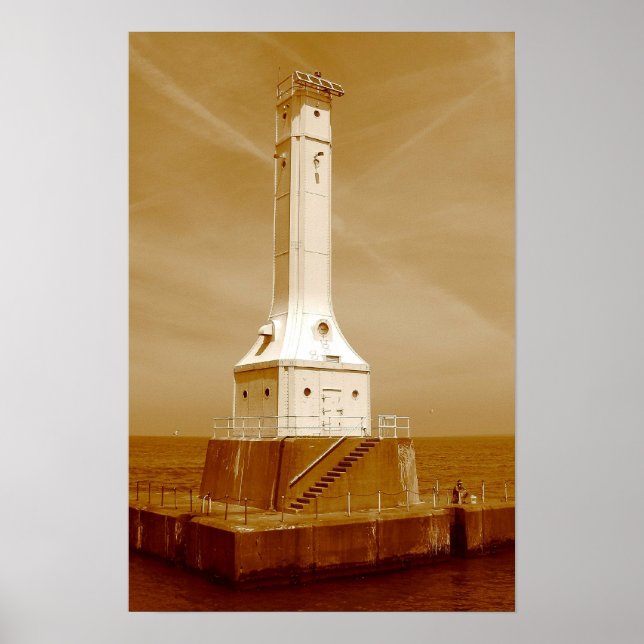 Poster Empreinte sépia du phare d'Huron (Devant)