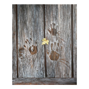 Poster Empreintes à main Oiseaux sur planches en bois ave
