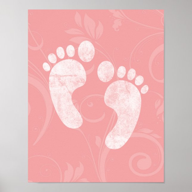 Poster Empreintes de bébé rose/blanc (Devant)