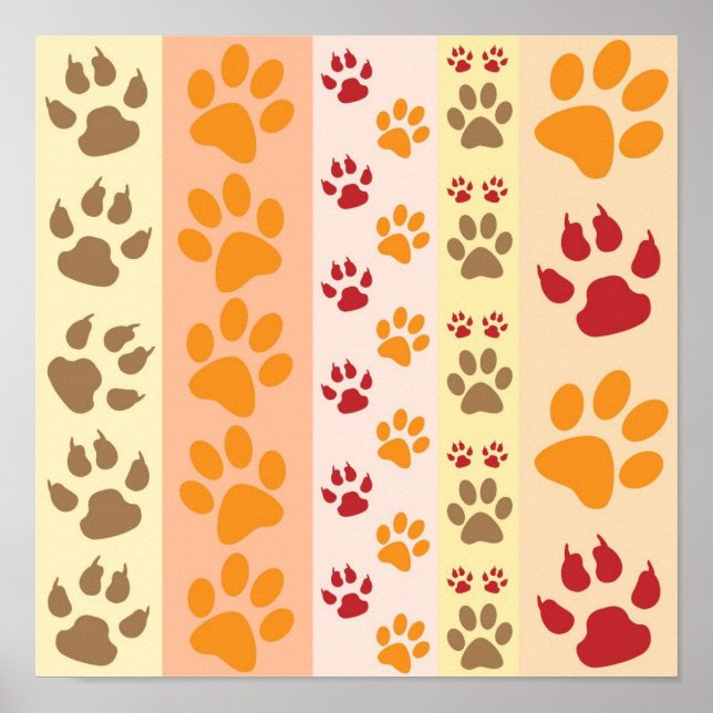 Poster Empreintes de pattes animaux mignons Motif en coul (Devant)