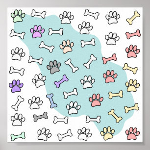 Poster Empreintes de pattes De Chien Et Motif D'Art Des O