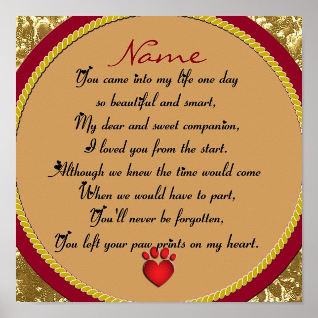 Poster Empreintes de pattes sur My Heart Poem Pet Memoria (Devant)