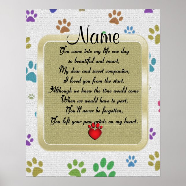 Poster Empreintes de pattes sur My Heart Poem Pet Memoria (Devant)