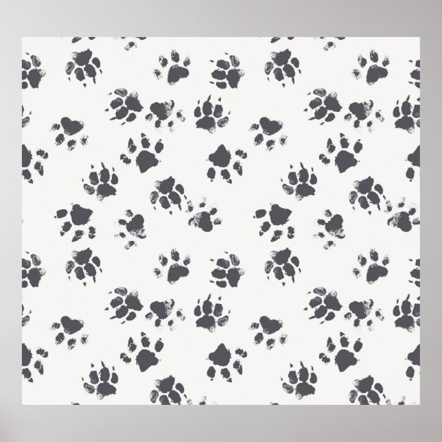 Poster Empreintes Paw : Chien Monochrome Sans Seamless. (Devant)