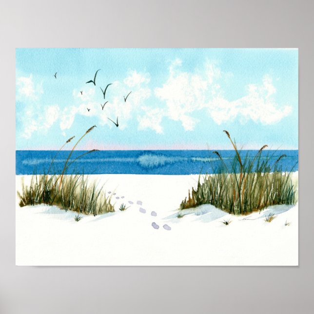 Poster Empreintes sur la plage (Devant)