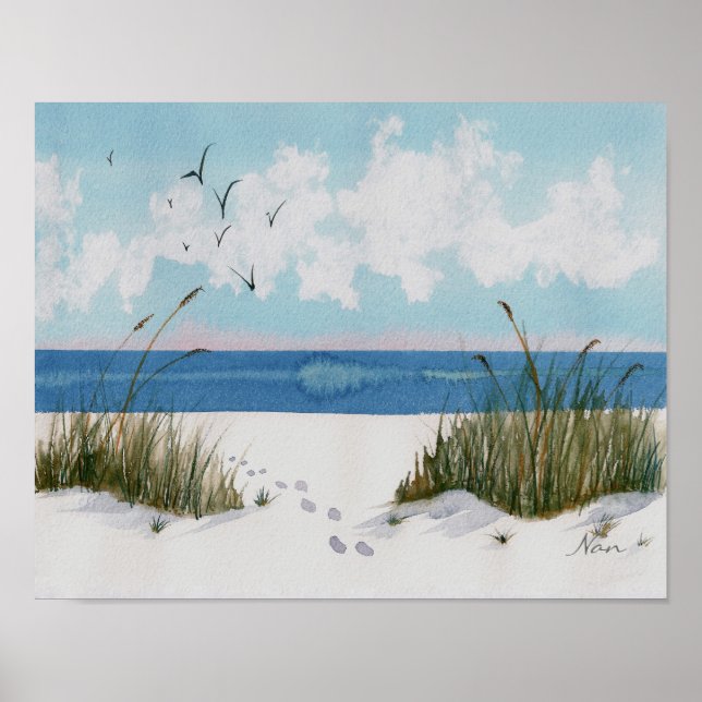 Poster Empreintes sur la plage Imprimer (Devant)