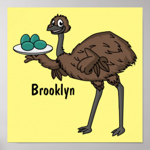 Poster Emu avec dessin animé d'oeufs