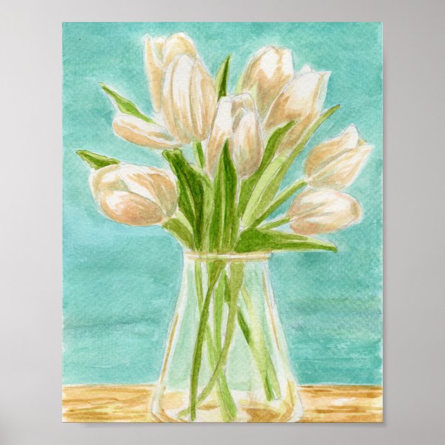 Poster en aquarelle des Tulipes blanches (Devant)