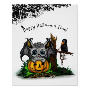 Poster En attendant Halloween, Chauve-souris et Corbeau m