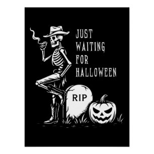 Poster En attente d'Halloween Cowboy Skeleton
