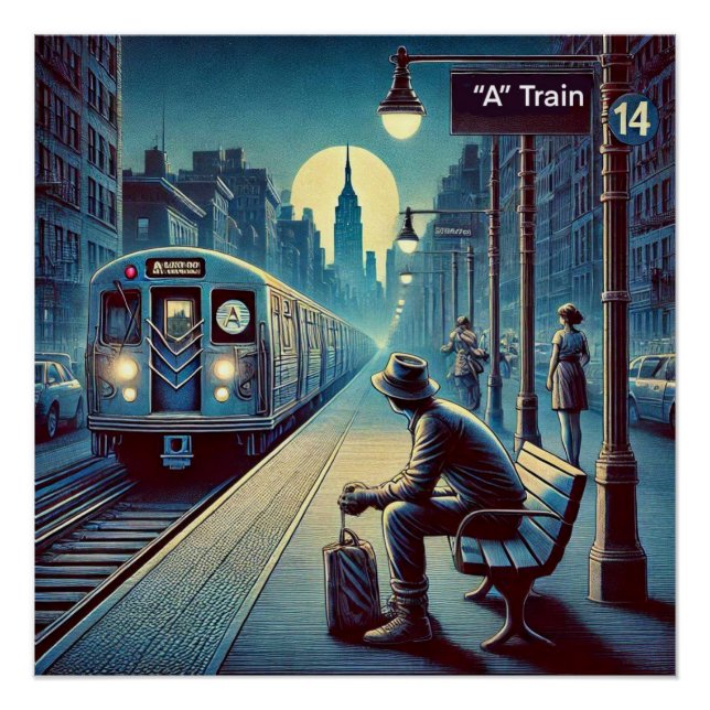 Poster En Attente Du Train "A", New York (Devant)