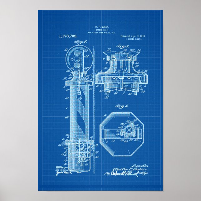 Poster en barbre Illustrations de brevet BluePrint (Devant)