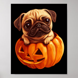 Poster En Citrouille Halloween Pugkin mignon Carlin Hallo