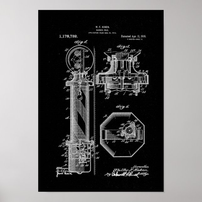 Poster en coiffure Illustrations de brevet noir (Devant)