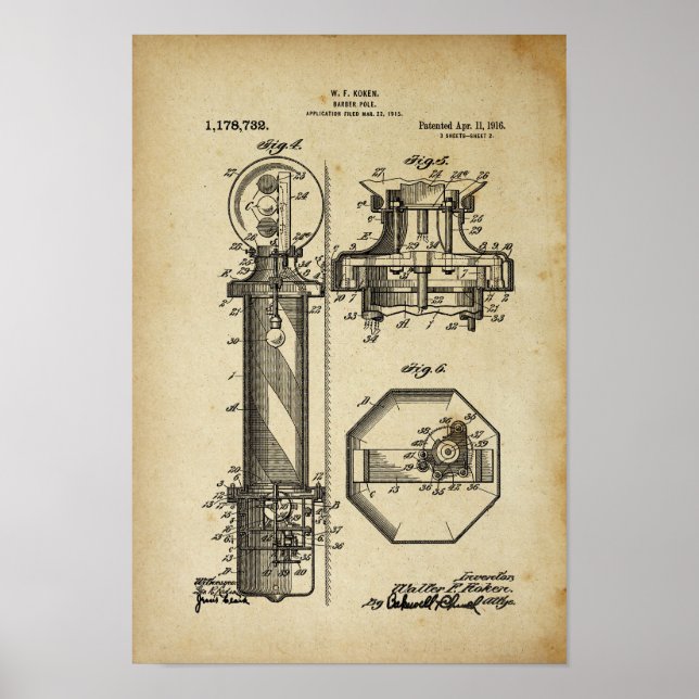 Poster en coiffure Illustrations de brevet Vieux l (Devant)