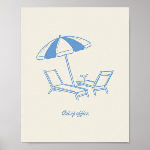 Poster "En dehors du bureau" Minimaliste Ligne Bleue Art