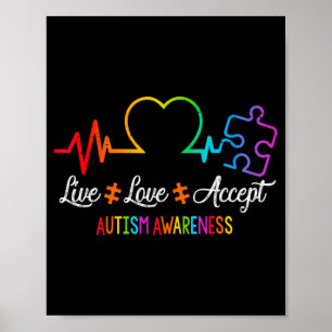 Poster En direct Love Accept Autism Awareness Tie Dye Puz