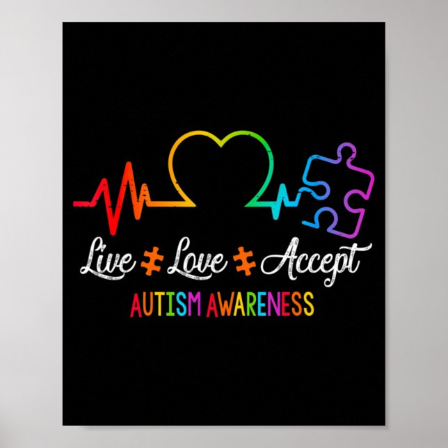 Poster En direct Love Accept Autism Awareness Tie Dye Puz (Devant)