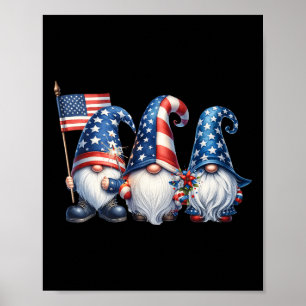 Poster En Juillet Drapeau Américain Gnomes Fête de l'Indé