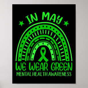 Poster En Mai Nous Portons Vert Rainbow Ribbon Santé Ment