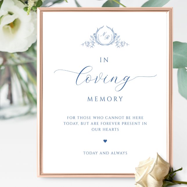 Poster En mémoire aimée, Script Monogramme Bleu (Créateur téléchargé)