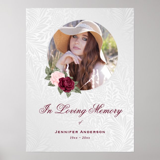 Poster En Mémoire Amoureuse Rouge rose Floral Photo Bienv (Devant)