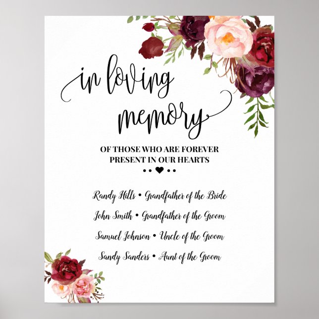 Poster En mémoire d'amour souvenir marsala mariage (Devant)