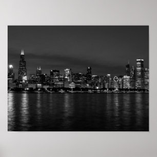 Poster en niveaux de gris de la ville de Chicago N