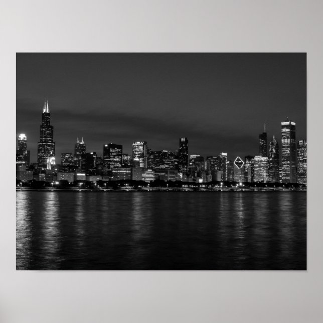 Poster en niveaux de gris de la ville de Chicago N (Devant)
