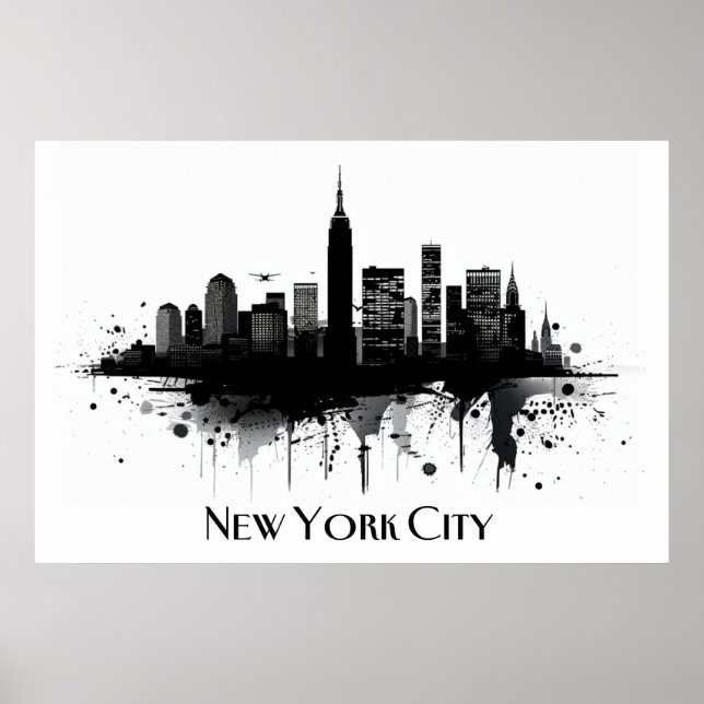 Poster en noir et blanc New York City Skyline (Devant)