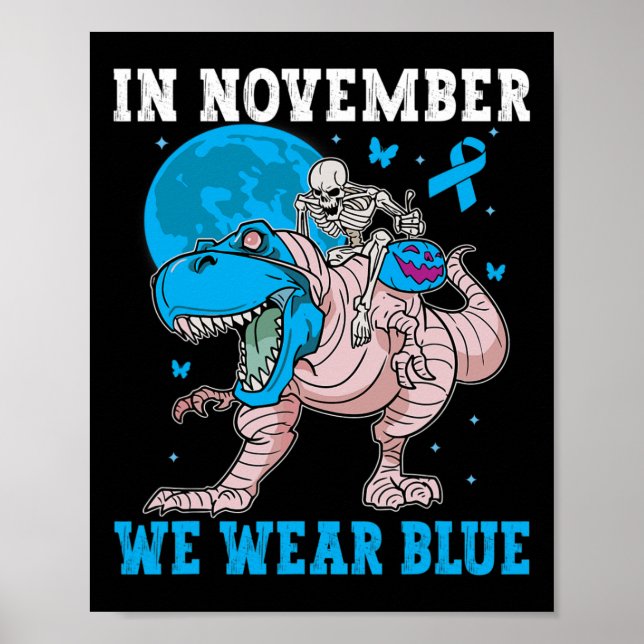 Poster En Novembre Nous Portons Bleu Diabète Trex Dino En (Devant)