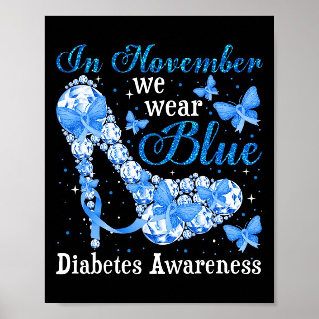Poster En Novembre Nous Portons Bleu Papillons Diabète Aw (Devant)