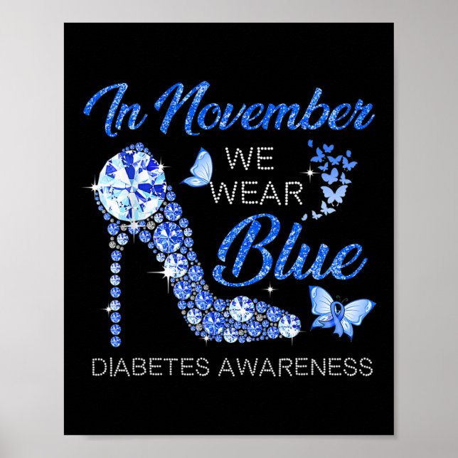 Poster En Novembre Nous Portons Bleu Ruban Haut Diabète t (Devant)