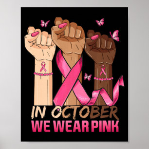 Poster En Octobre Nous Portons Le Ribbon Rose Main Ribbon