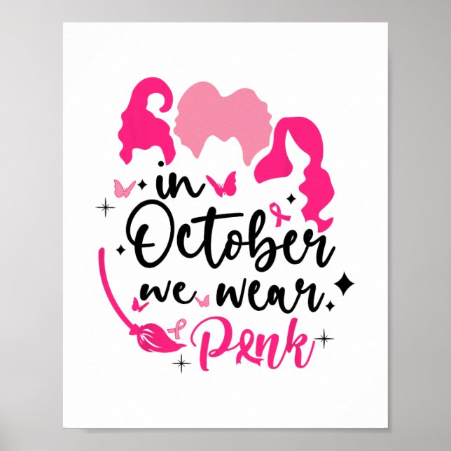 Poster en octobre nous portons le ruban rose sorcière hal (Devant)