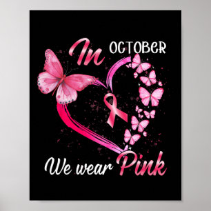 Poster En Octobre Nous Portons Pink Breast Cancer Papillo