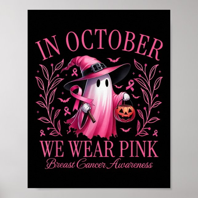 Poster En Octobre Nous Portons Pink Ghosts Cancer Du Sein (Devant)