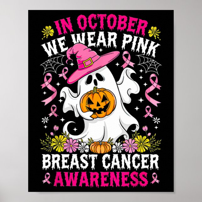 Poster En Octobre Nous Portons Pink Witch Citrouille Brea (Devant)