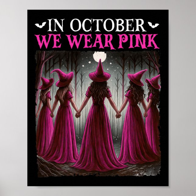 Poster En Octobre Nous Portons Pink Witch Halloween Poule (Devant)