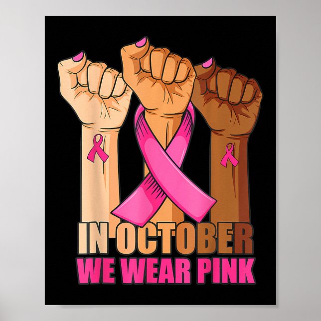 Poster En Octobre Nous Portons Rose Hausse La Main Cancer (Devant)